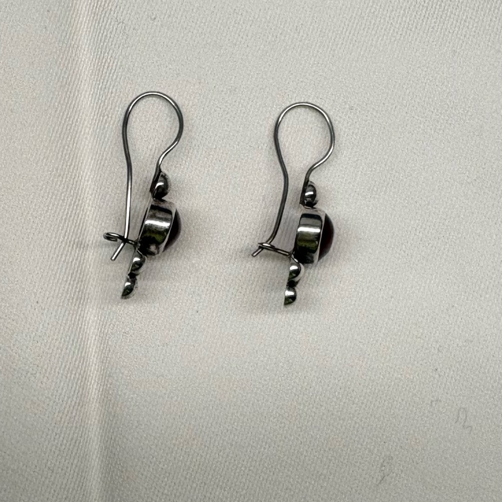 925 Sterling Silver Carnelian Drop Earrings Red Stone French Hook - Picture 4 of 5